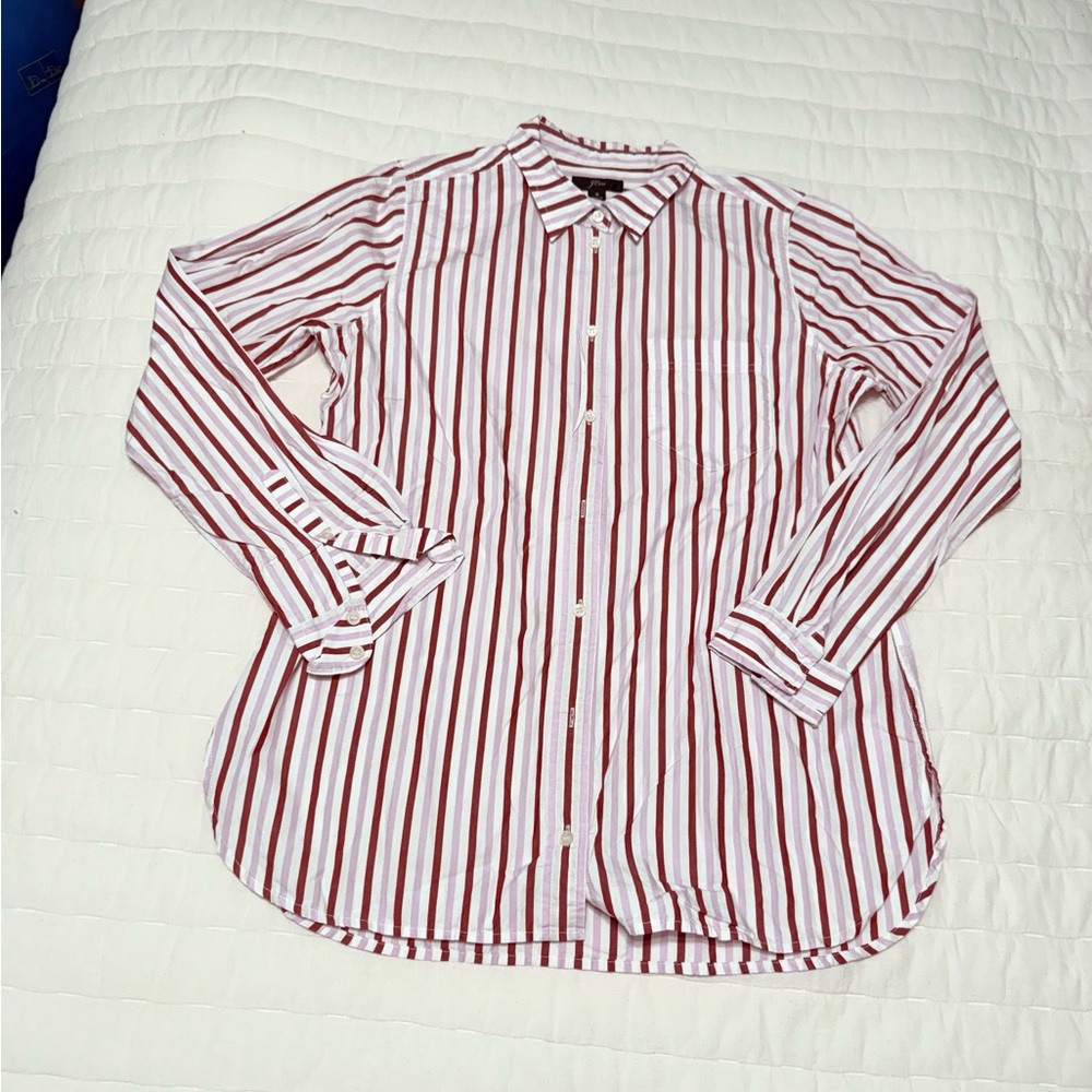 JCrew Women’s classic fit boy  button down shirt burgundy/wisteria striped shirt